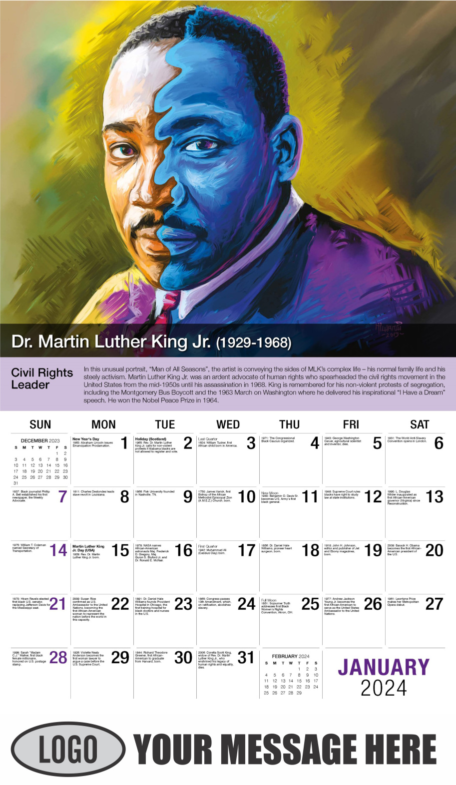 Black History 2024 Business Advertising Calendar - January