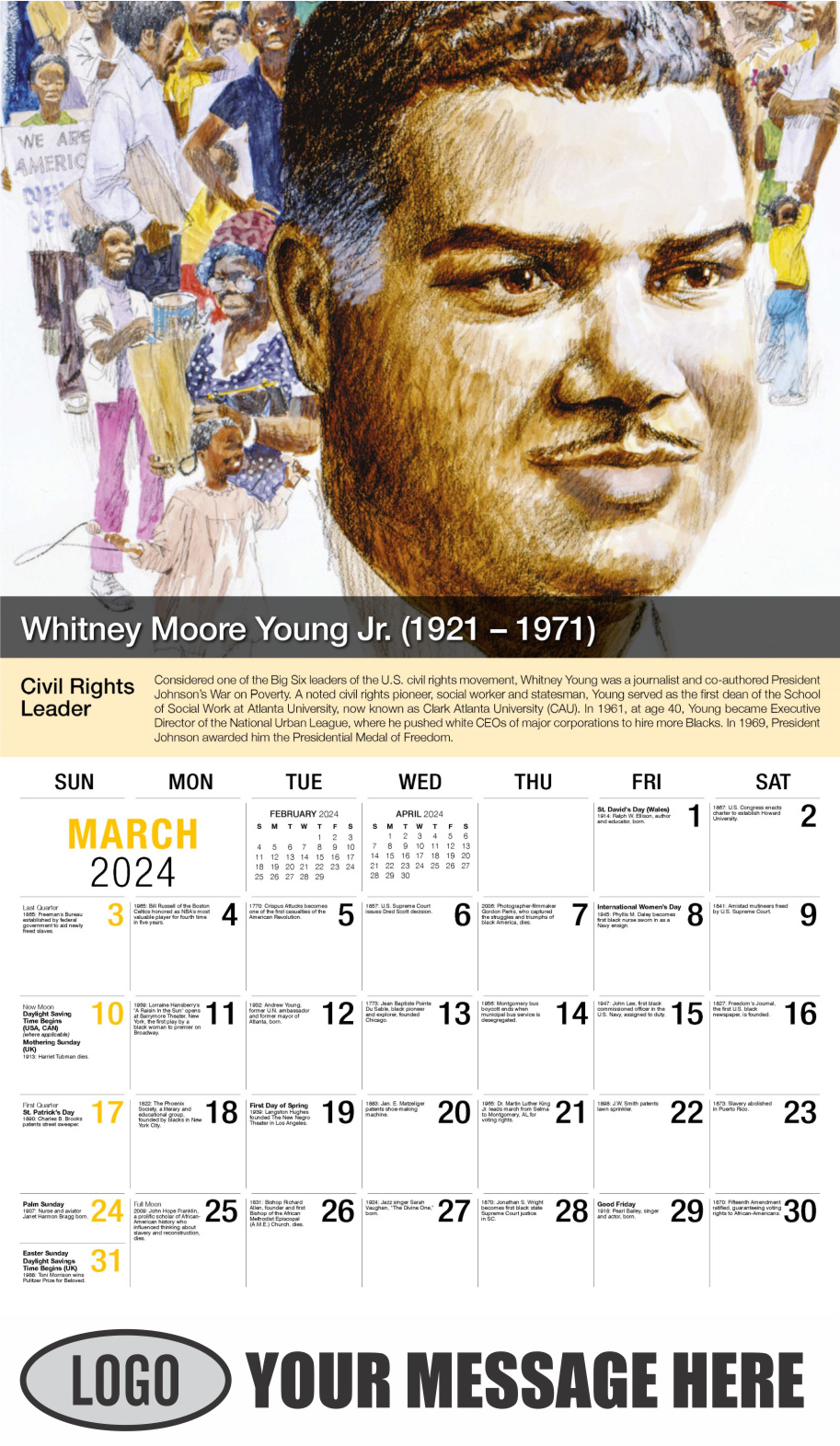 Black History 2024 Business Advertising Calendar - March
