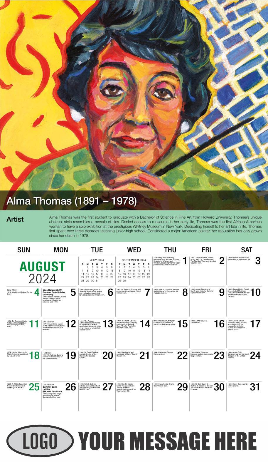 Black History 2024 Business Advertising Calendar - August