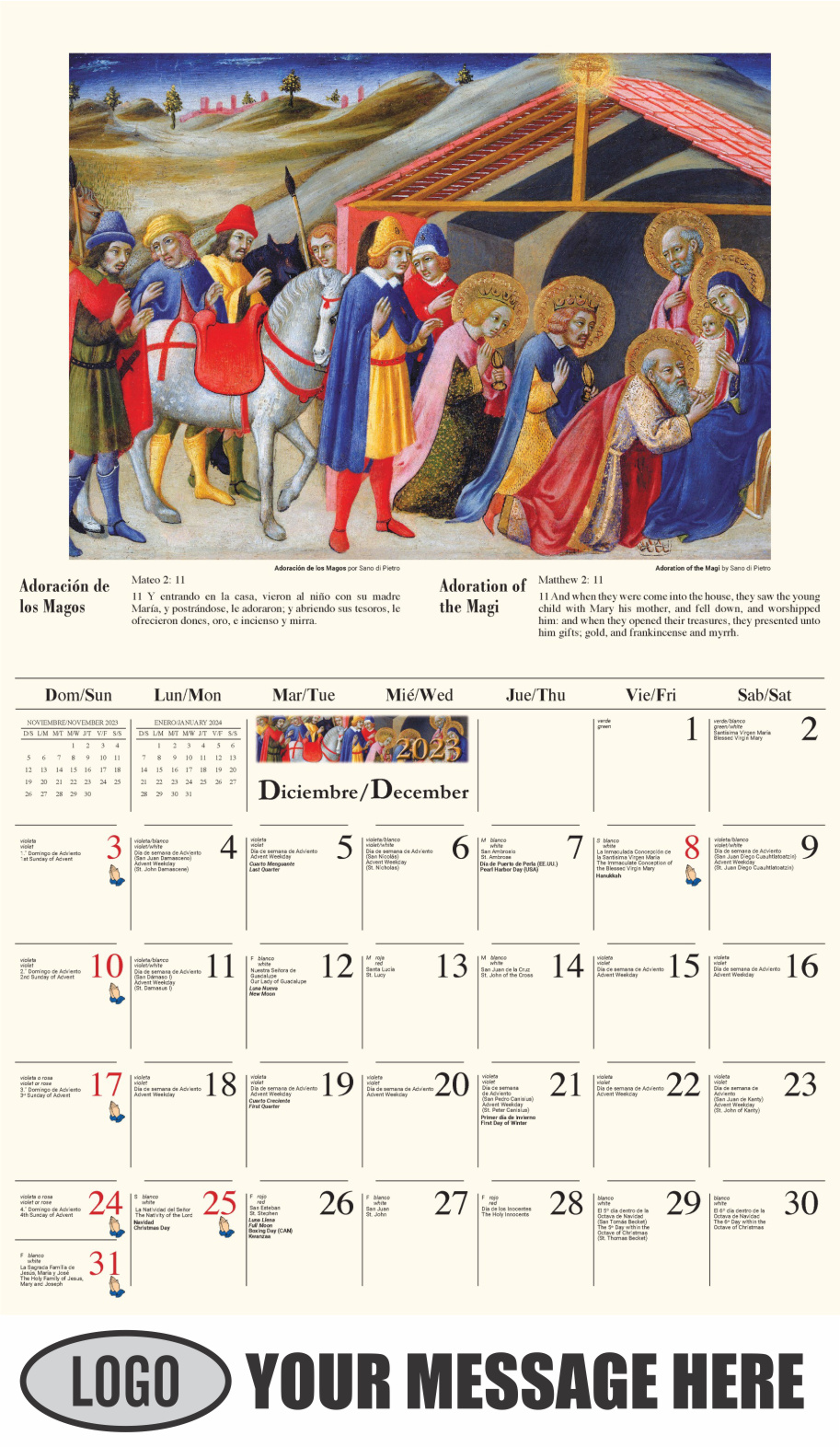 Catholic Inspirations bilingual 2024 Church Advertising Calendar - December_a