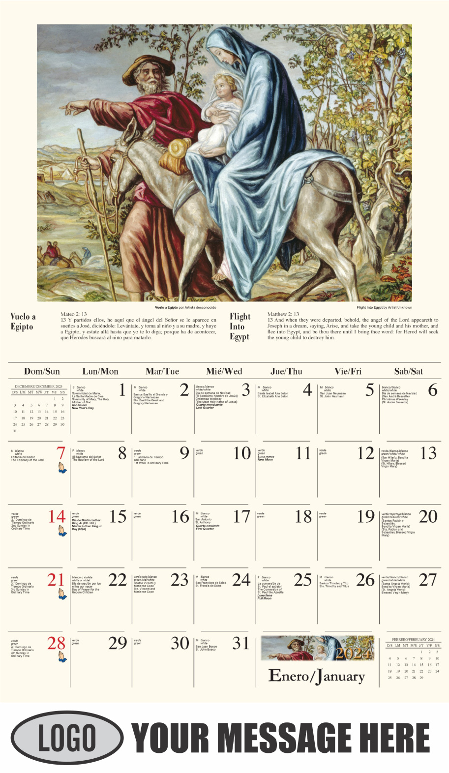 Catholic Inspirations bilingual 2024 Church Advertising Calendar - January