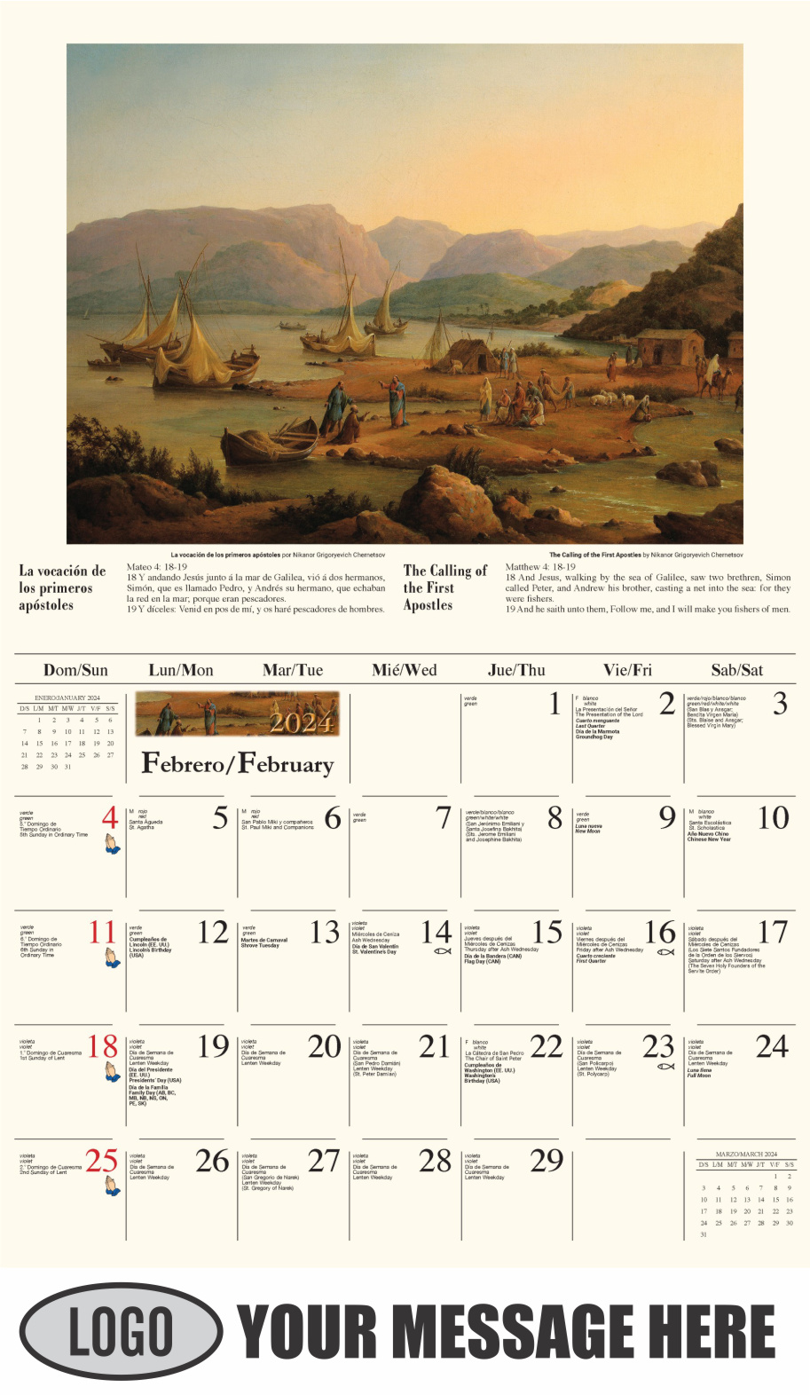 Catholic Inspirations bilingual 2024 Church Advertising Calendar - February