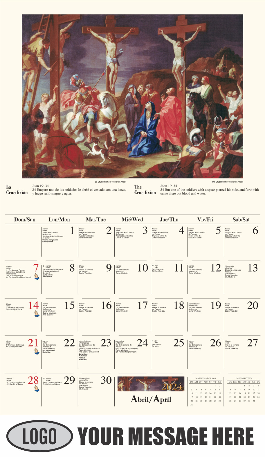 Catholic Inspirations bilingual 2024 Church Advertising Calendar - April