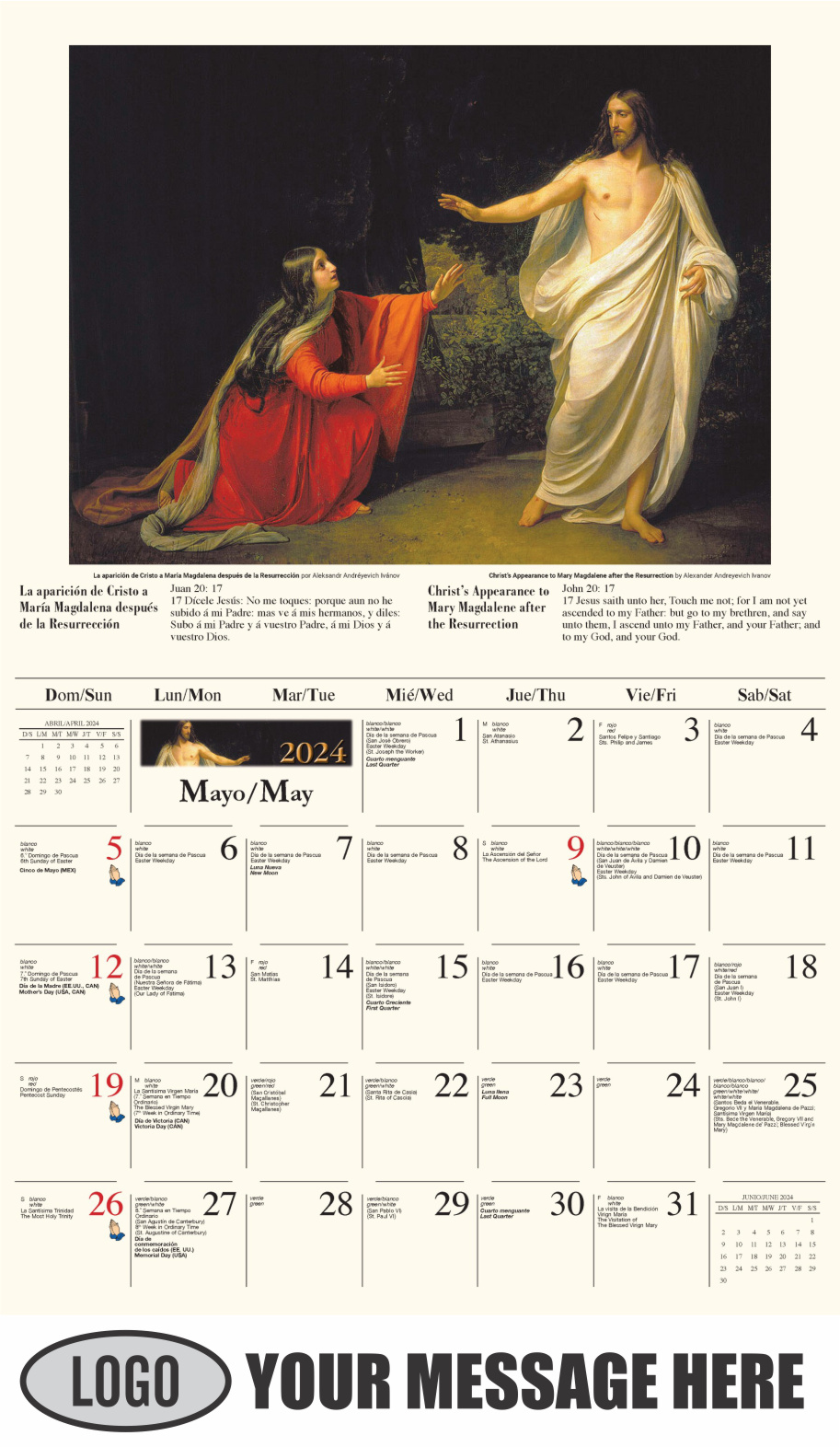 Catholic Inspirations bilingual 2024 Church Advertising Calendar - May