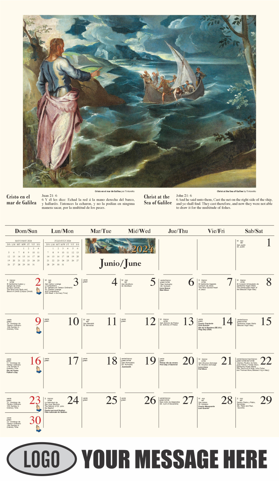 Catholic Inspirations bilingual 2024 Church Advertising Calendar - June