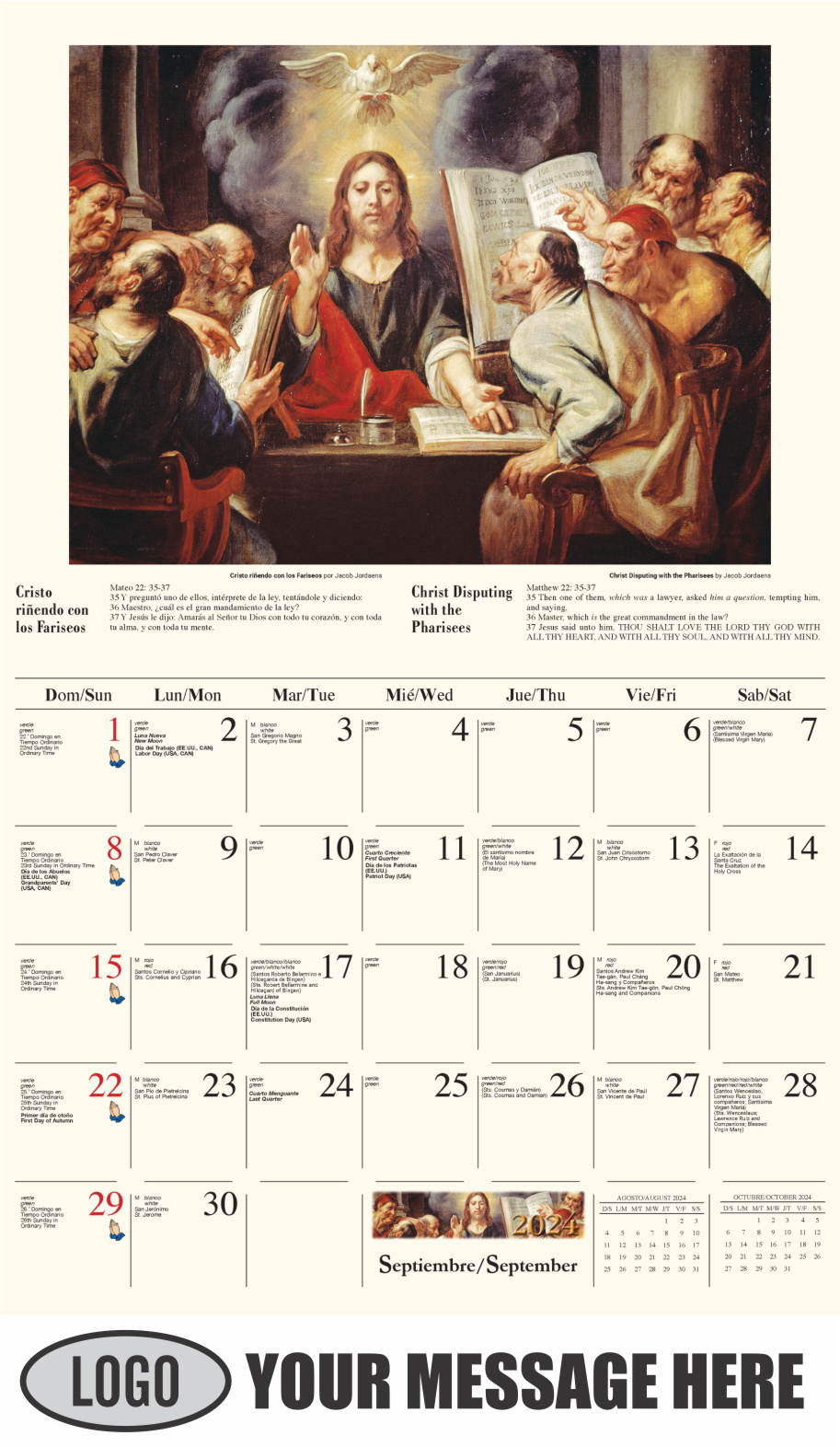 Catholic Inspirations bilingual 2024 Church Advertising Calendar - September