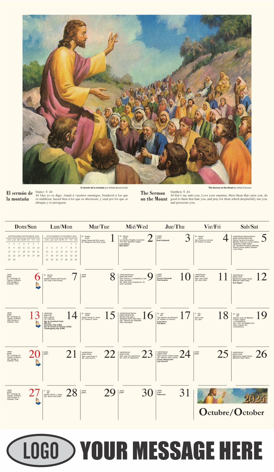 Catholic Inspirations bilingual 2024 Church Advertising Calendar - October