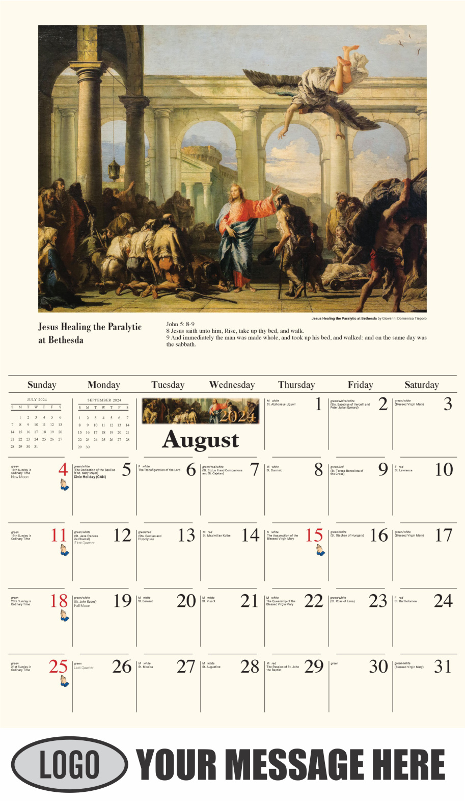 Catholic Inspirations 2024 Church Promotion Calendar - August