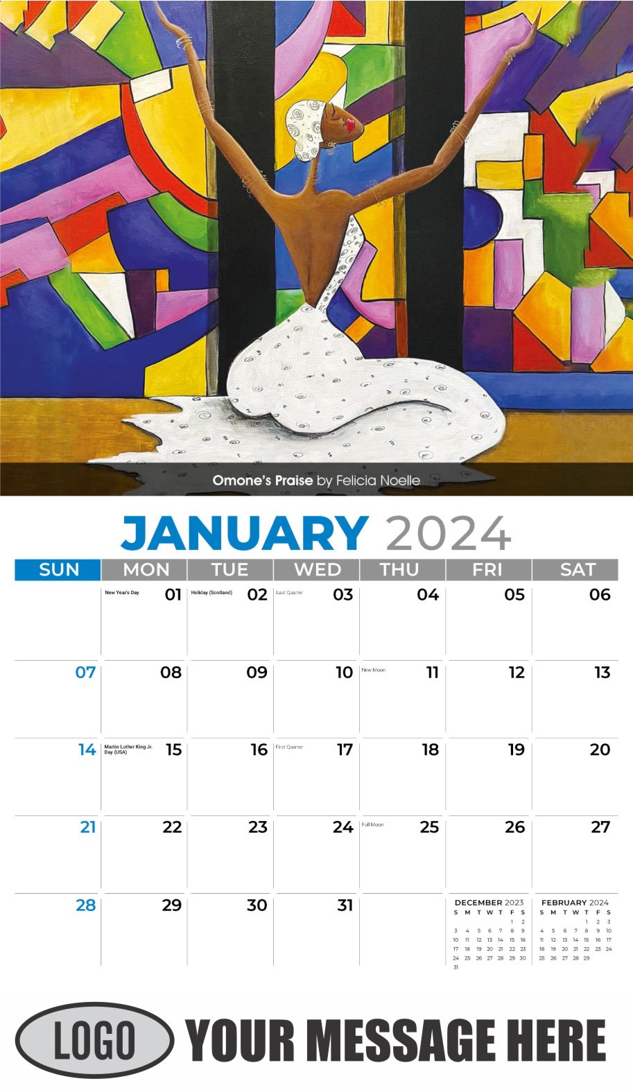 Celebration of African American Art 2024 Business Promotional Calendar - January