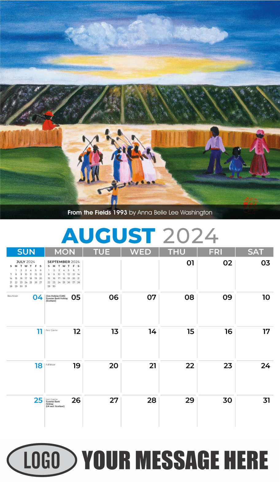 Celebration of African American Art 2024 Business Promotional Calendar - August
