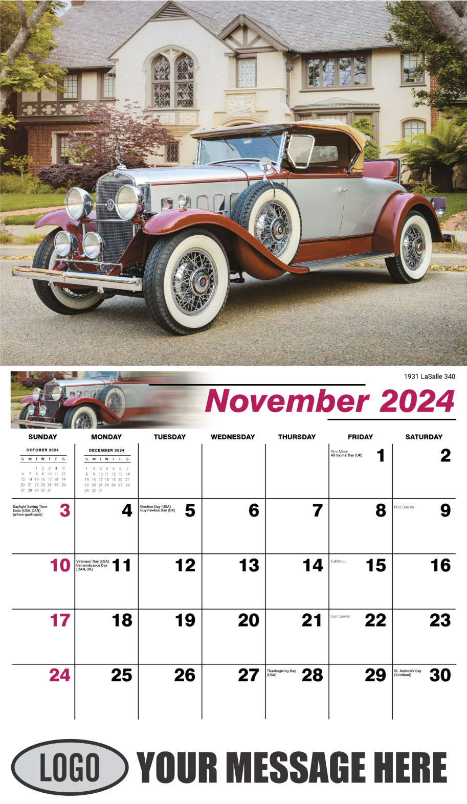 Classic Cars 2024 Automotive Business Promo Calendar - December