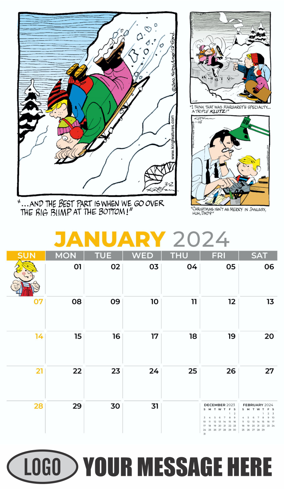 Dennis the Menace 2024 Business Promotional Wall Calendar - January