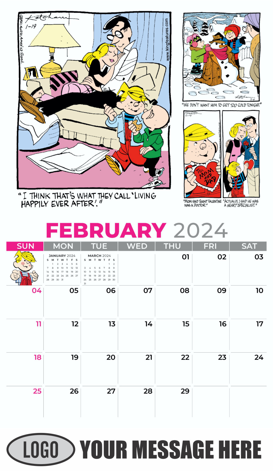 Dennis the Menace 2024 Business Promotional Wall Calendar - February