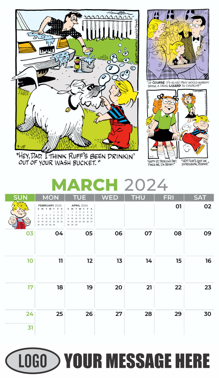 Dennis the Menace 2024 Business Promotional Wall Calendar - March