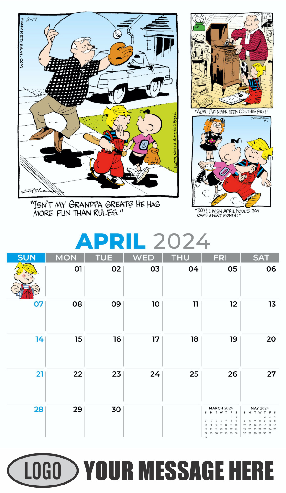 Dennis the Menace 2024 Business Promotional Wall Calendar - April