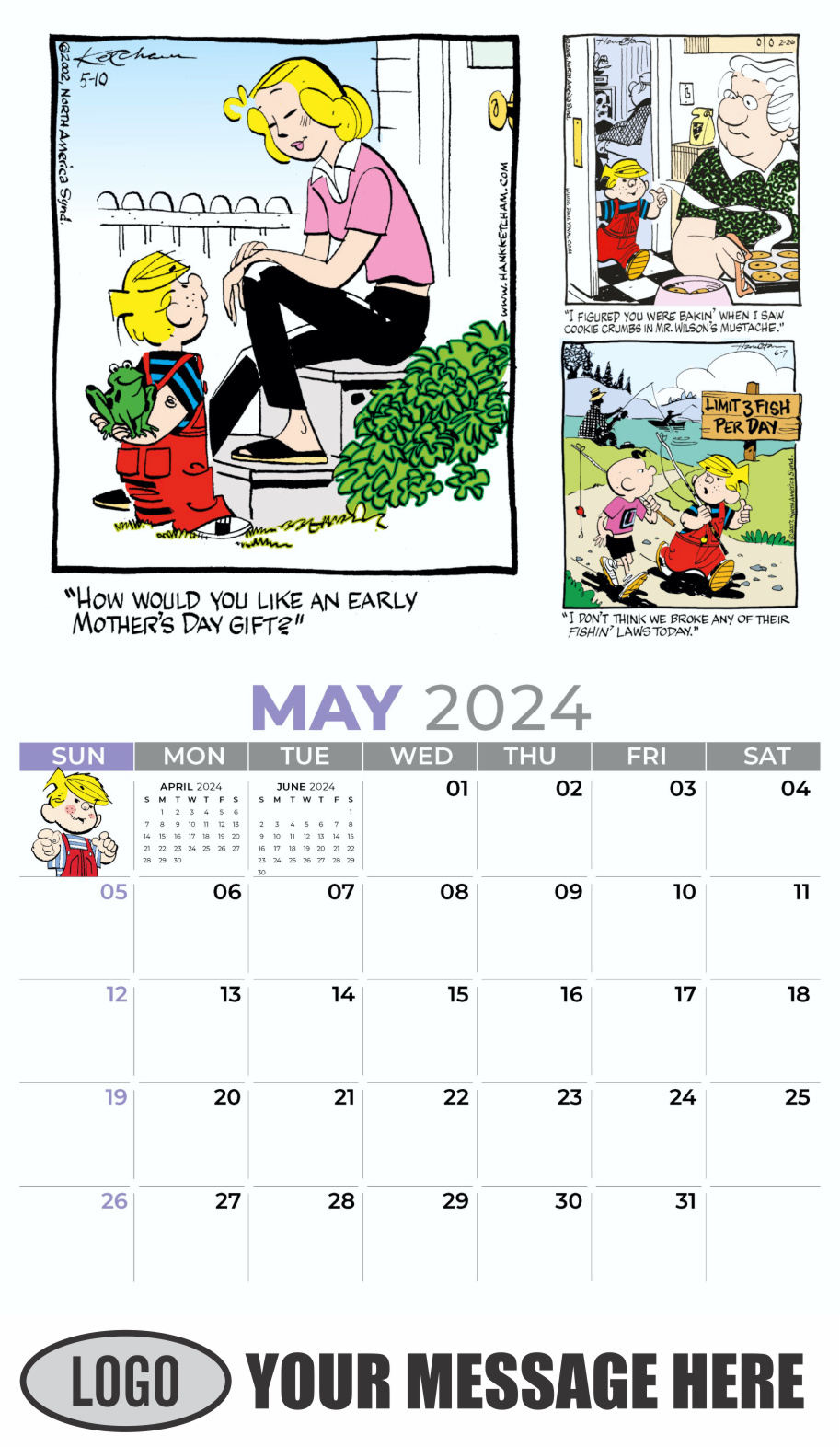 Dennis the Menace 2024 Business Promotional Wall Calendar - May
