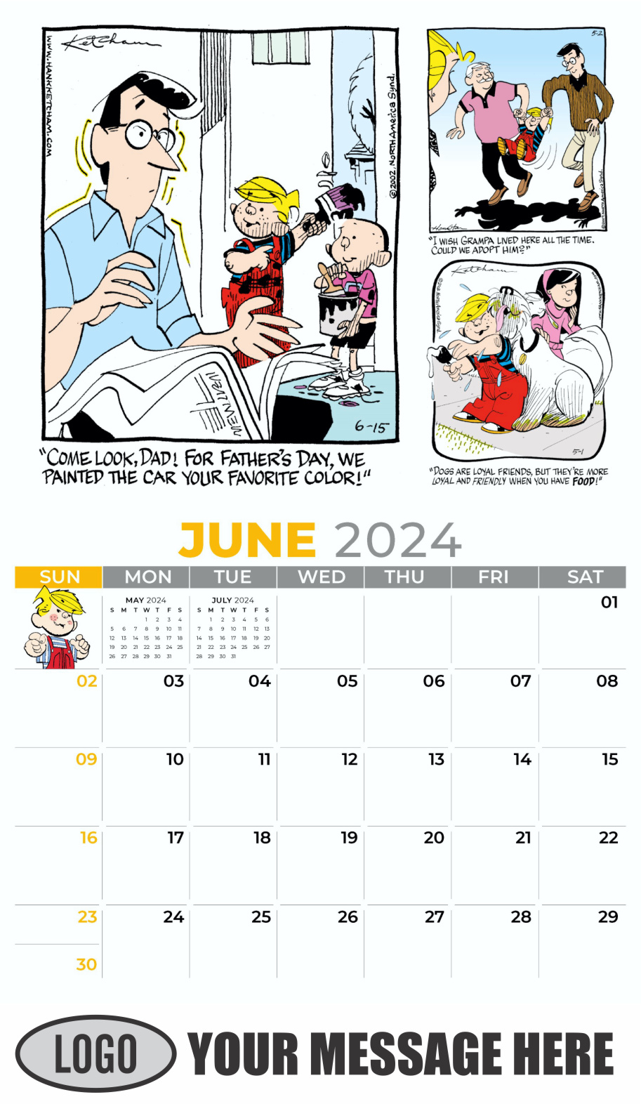 Dennis the Menace 2024 Business Promotional Wall Calendar - June