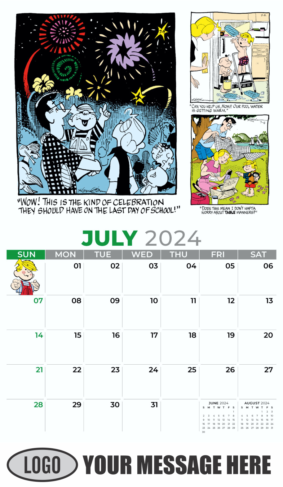 Dennis the Menace 2024 Business Promotional Wall Calendar - July