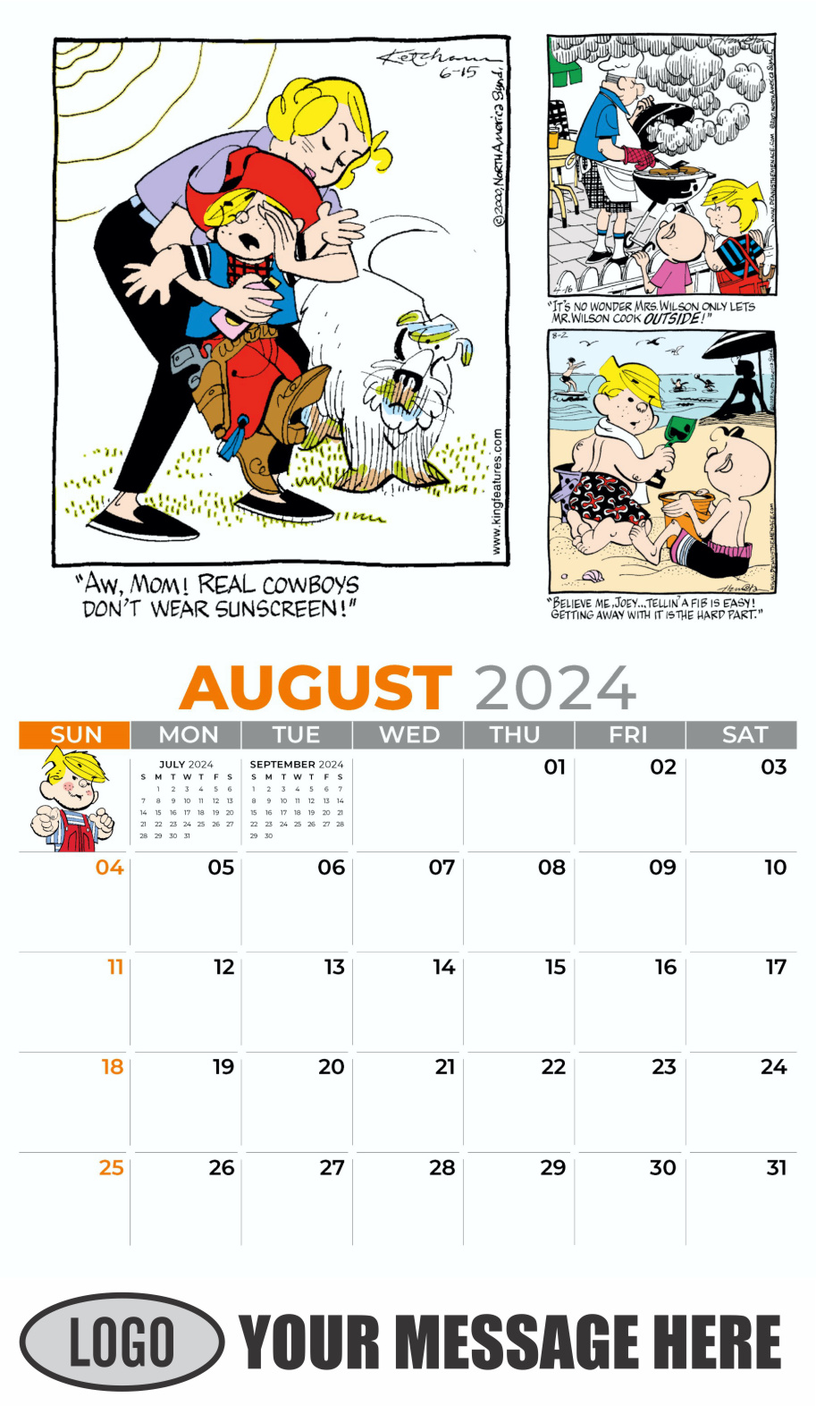 Dennis the Menace 2024 Business Promotional Wall Calendar - August