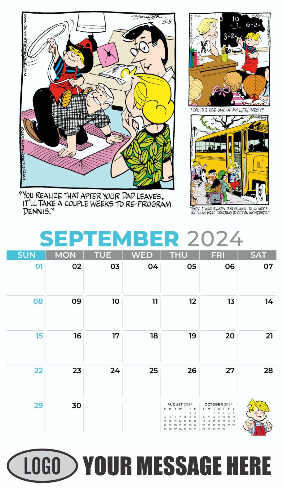 Dennis the Menace 2024 Business Promotional Wall Calendar - September