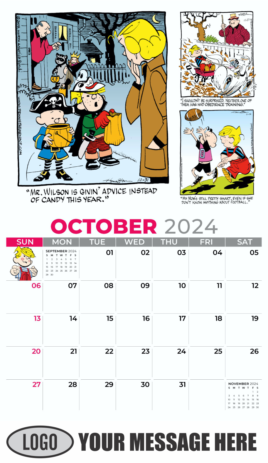 Dennis the Menace 2024 Business Promotional Wall Calendar - October