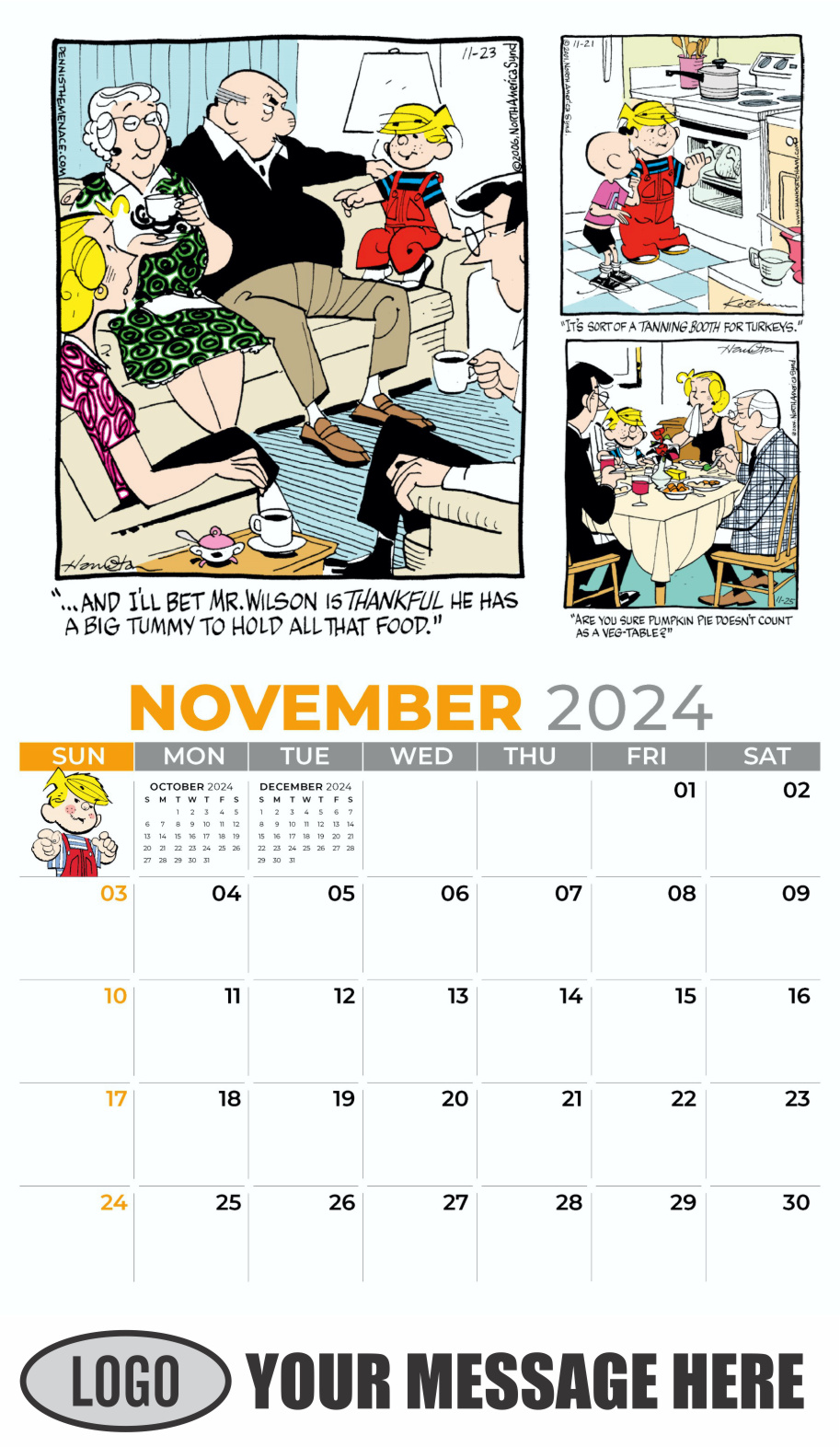 Dennis the Menace 2024 Business Promotional Wall Calendar - November