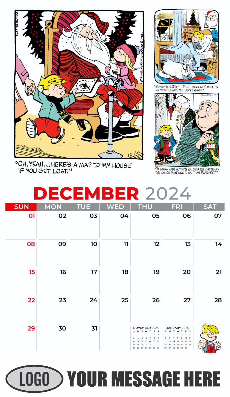 Dennis the Menace 2024 Business Promotional Wall Calendar - December