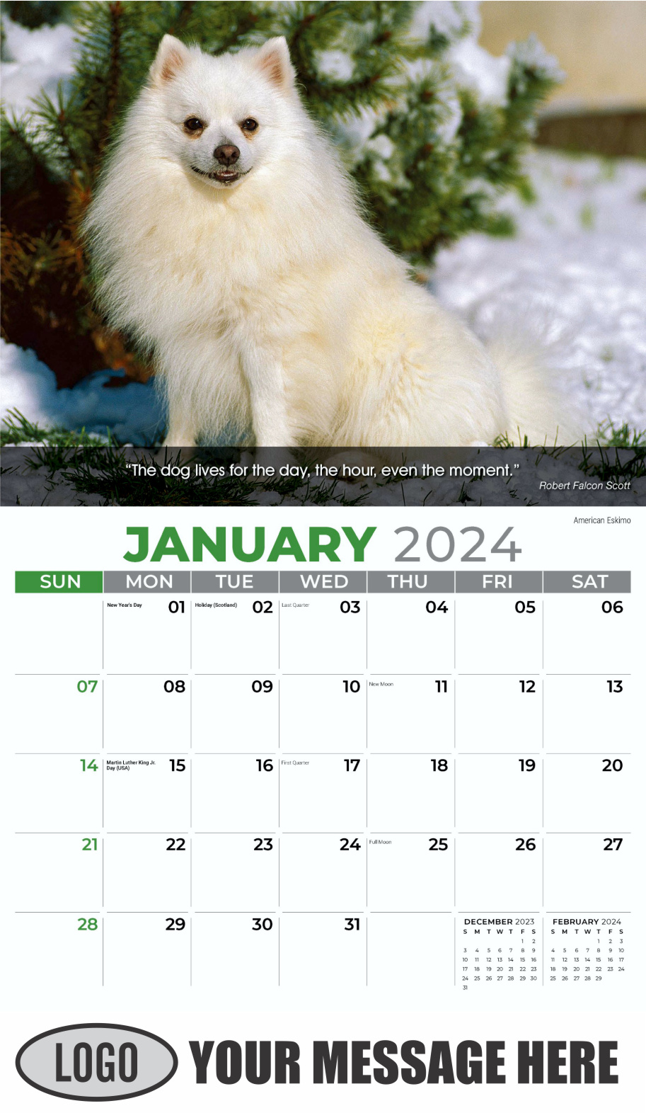 Dogs 2024 Vets and Pets Business Promotion Calendar - January