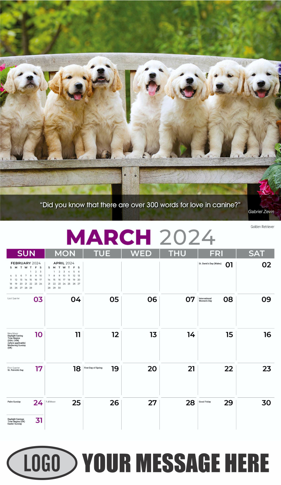 Dogs 2024 Vets and Pets Business Promotion Calendar - March