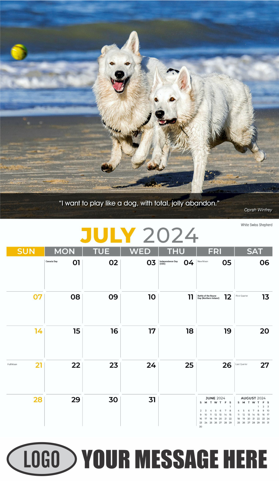 Dogs 2024 Vets and Pets Business Promotion Calendar - July