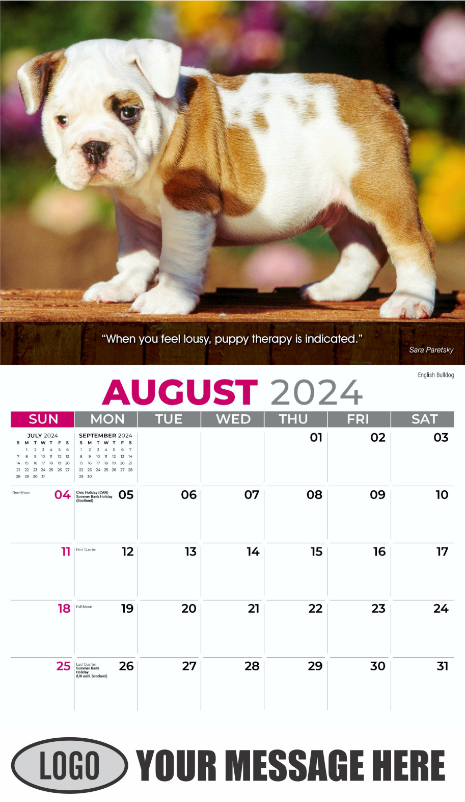 Dogs 2024 Vets and Pets Business Promotion Calendar - August