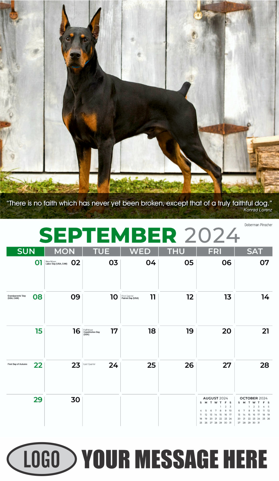 Dogs 2024 Vets and Pets Business Promotion Calendar - September