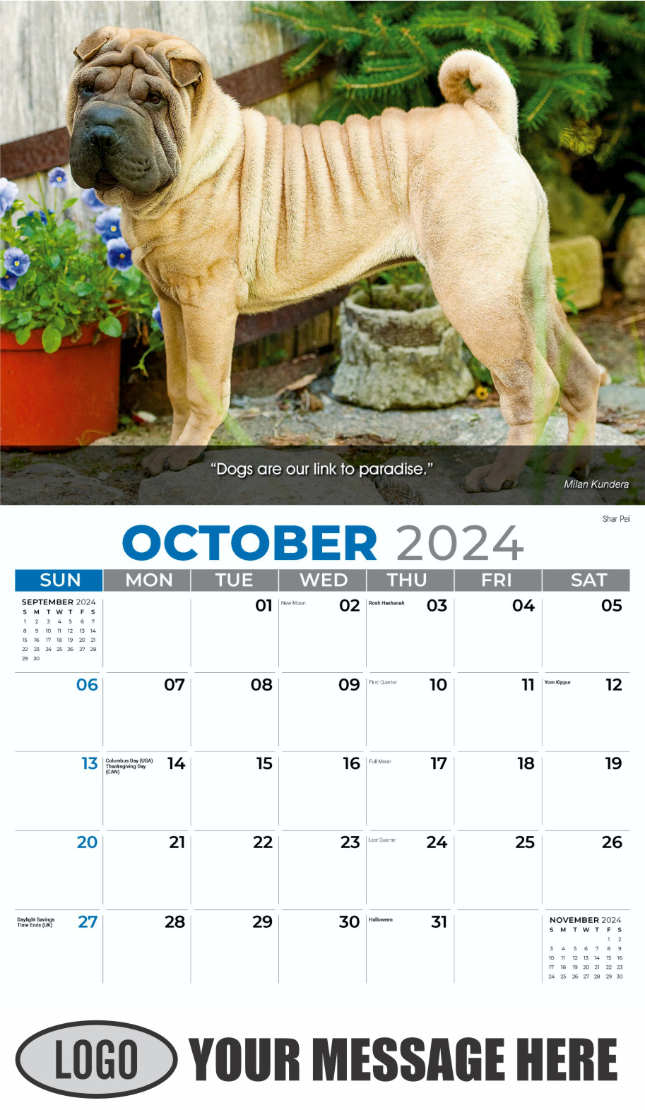 Dogs 2024 Vets and Pets Business Promotion Calendar - October
