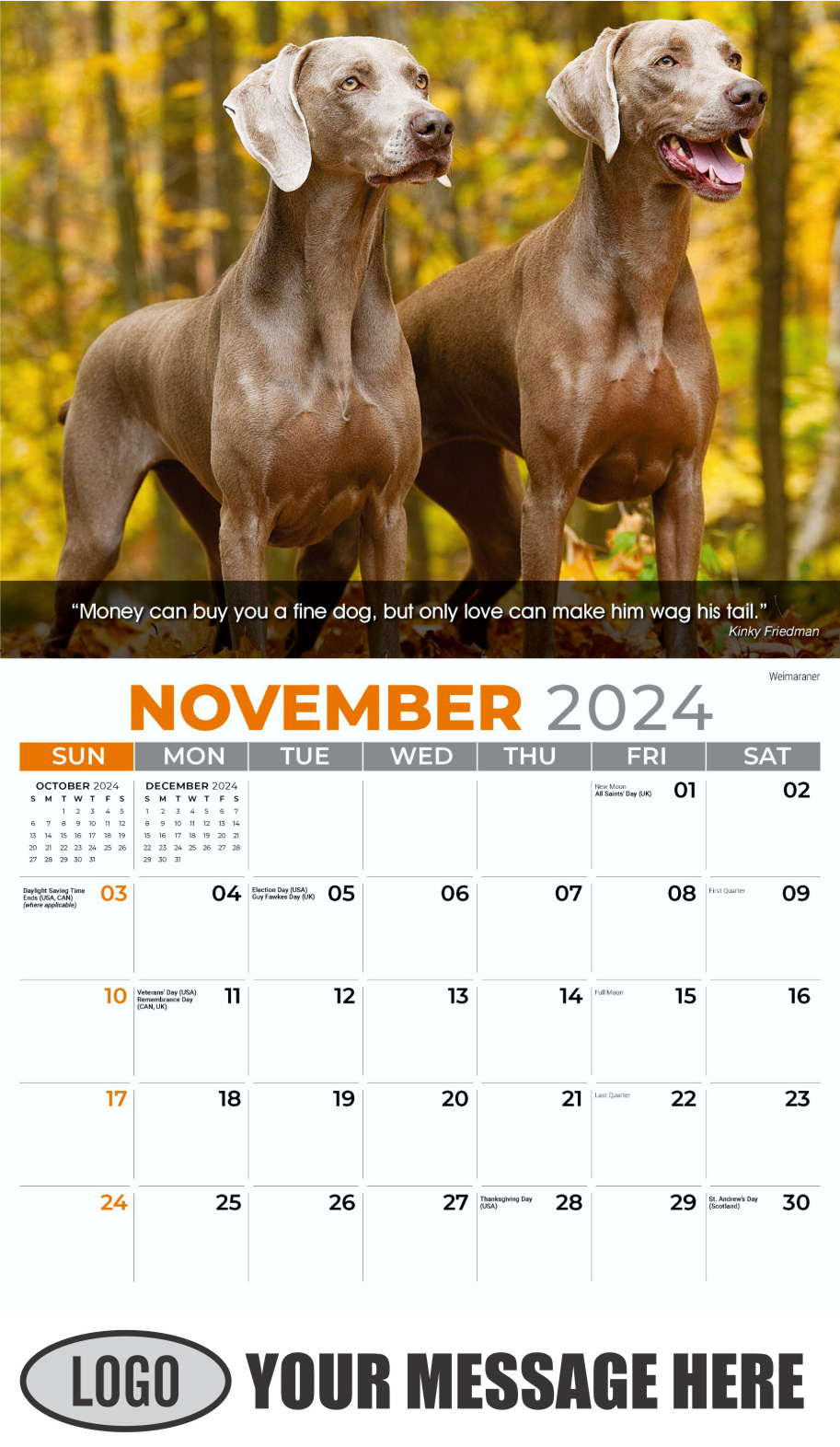 Dogs 2024 Vets and Pets Business Promotion Calendar - November