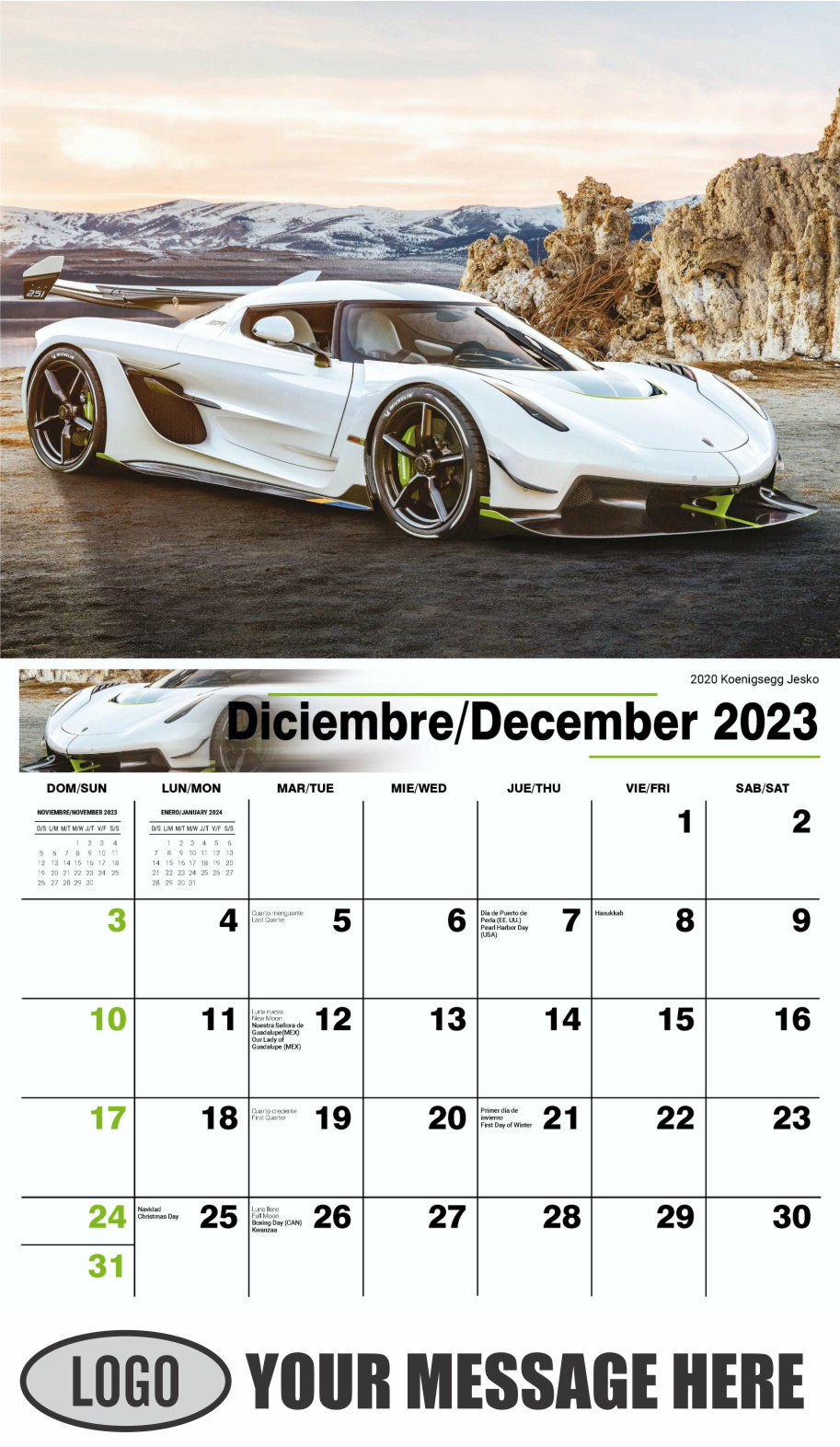 Exotic Cars 2024 Bilingual Automotive Business Promotional Calendar - December_a