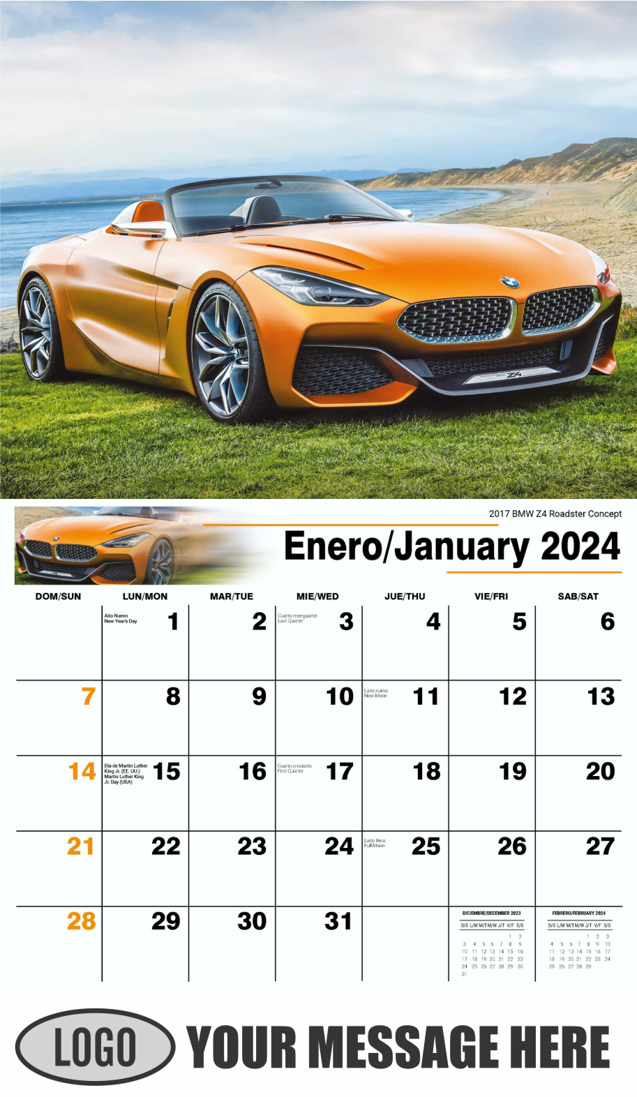 Exotic Cars 2024 Bilingual Automotive Business Promotional Calendar - January