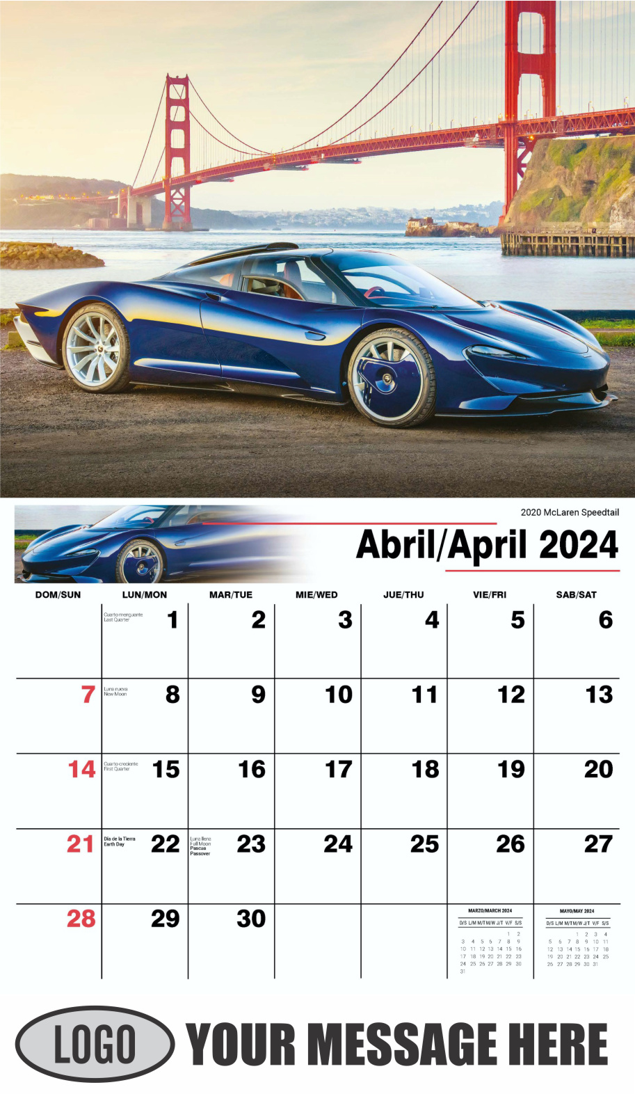 Exotic Cars 2024 Bilingual Automotive Business Promotional Calendar - April
