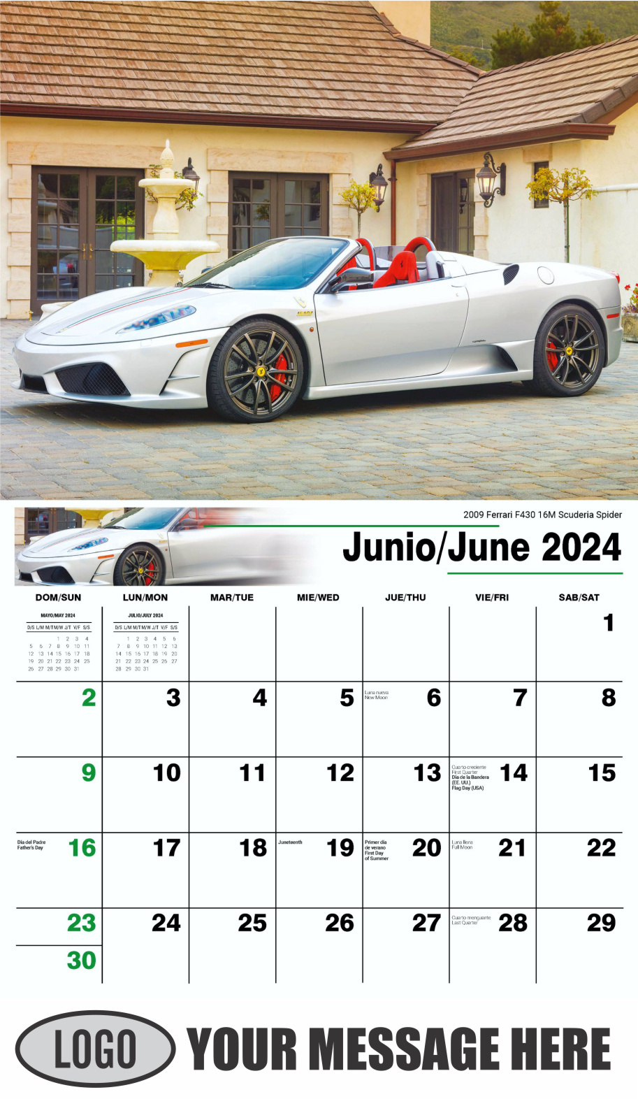 Exotic Cars 2024 Bilingual Automotive Business Promotional Calendar - June