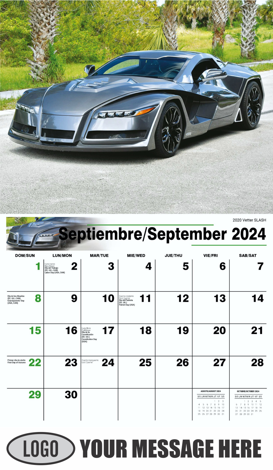 Exotic Cars 2024 Bilingual Automotive Business Promotional Calendar - September