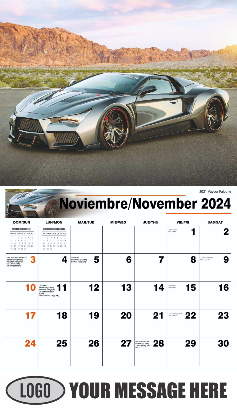 Exotic Cars 2024 Bilingual Automotive Business Promotional Calendar - November