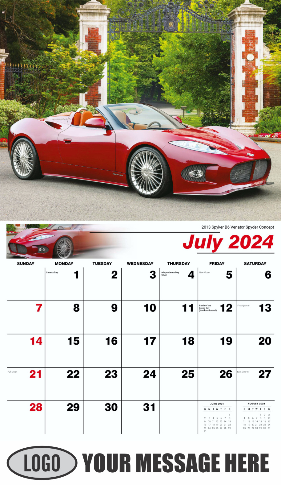 Exotic Cars 2024 Automotive Business Advertising Calendar - July