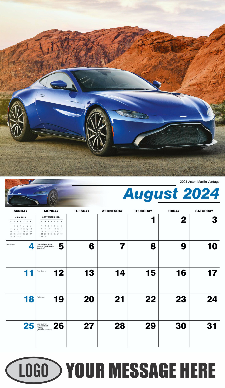 Exotic Cars 2024 Automotive Business Advertising Calendar - August