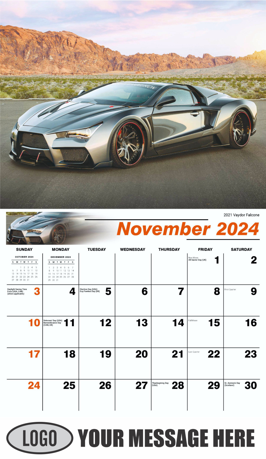 Exotic Cars 2024 Automotive Business Advertising Calendar - November