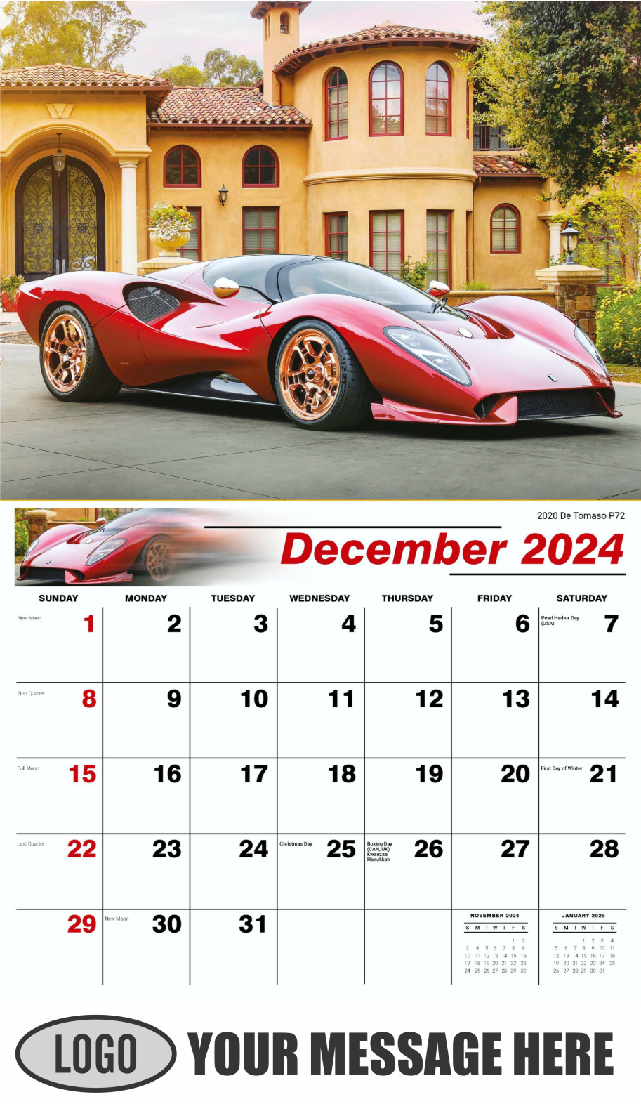Exotic Cars 2024 Automotive Business Advertising Calendar - December