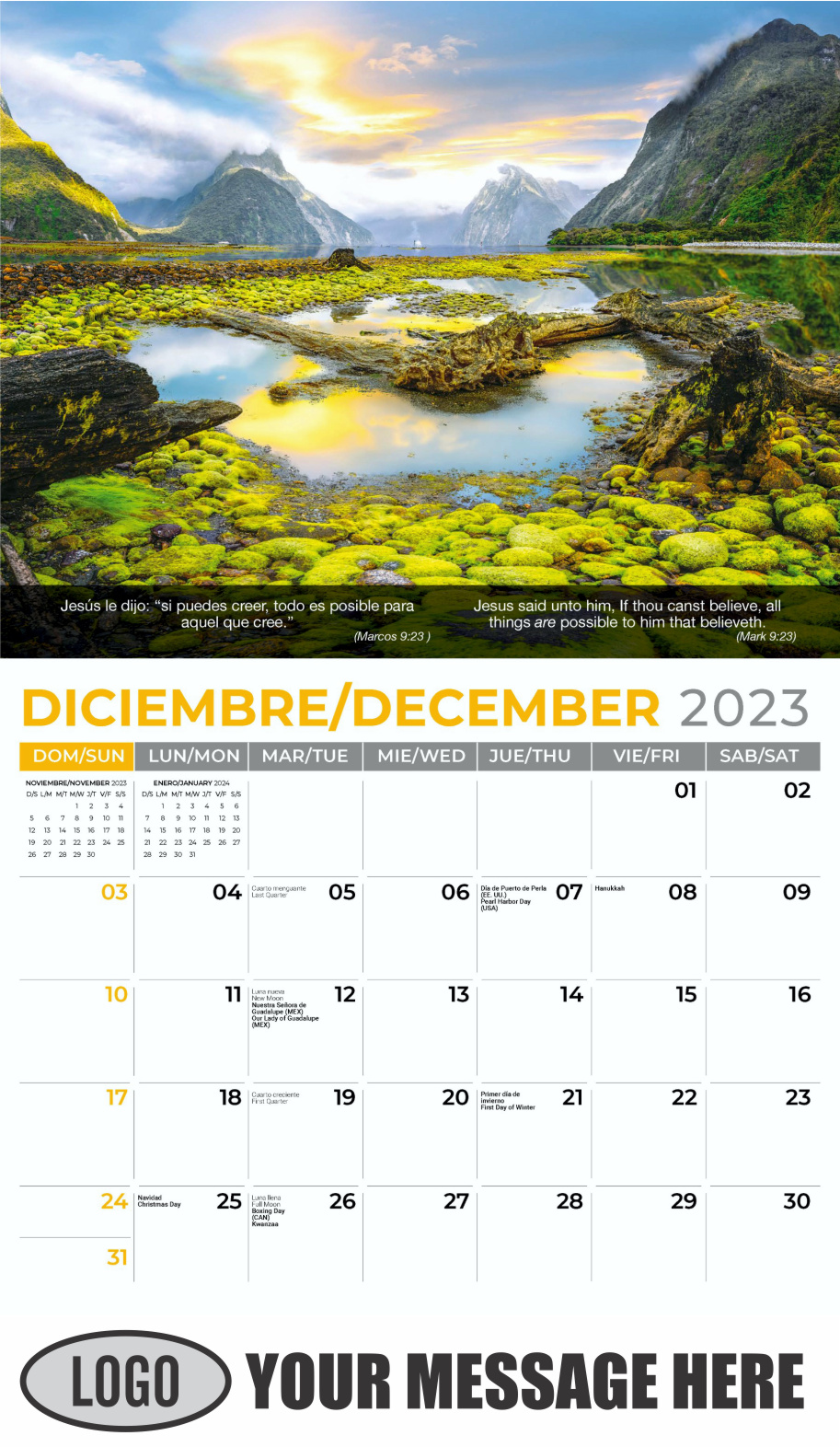 Faith Passages 2024 Bilingual Christian Faith Business Promotional Calendar - December_a