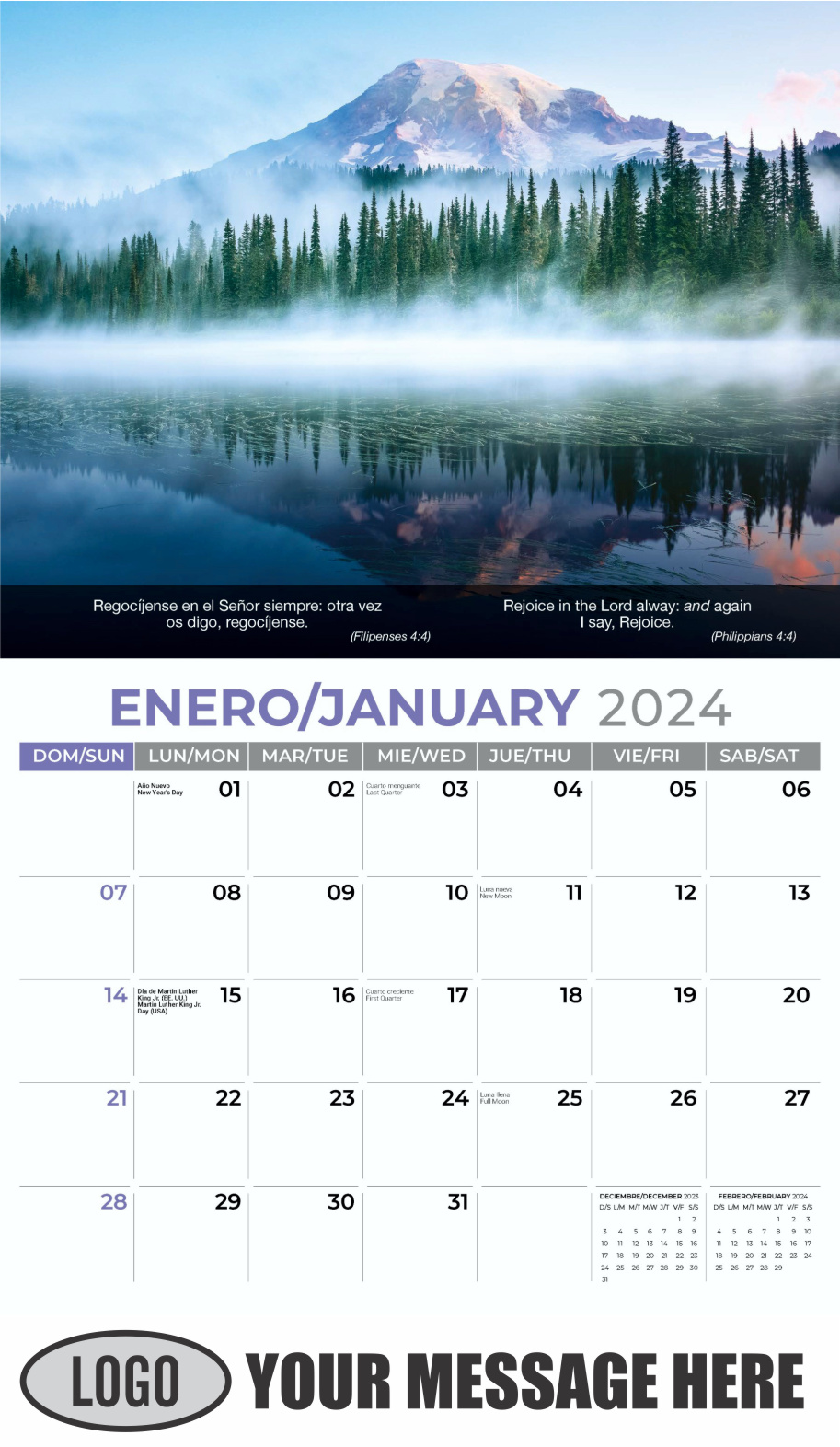 Faith Passages 2024 Bilingual Christian Faith Business Promotional Calendar - January