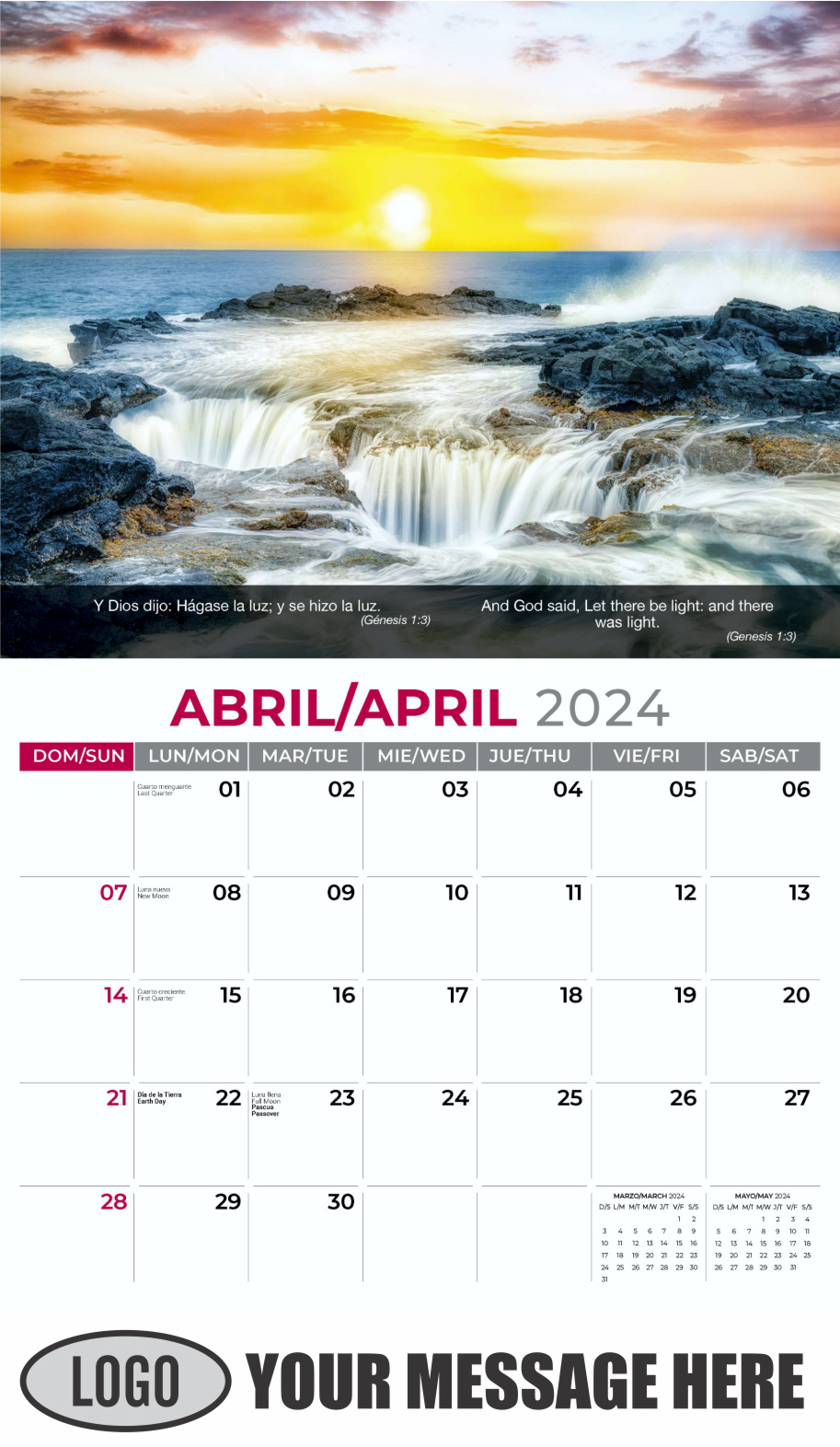 Faith Passages 2024 Bilingual Christian Faith Business Promotional Calendar - April