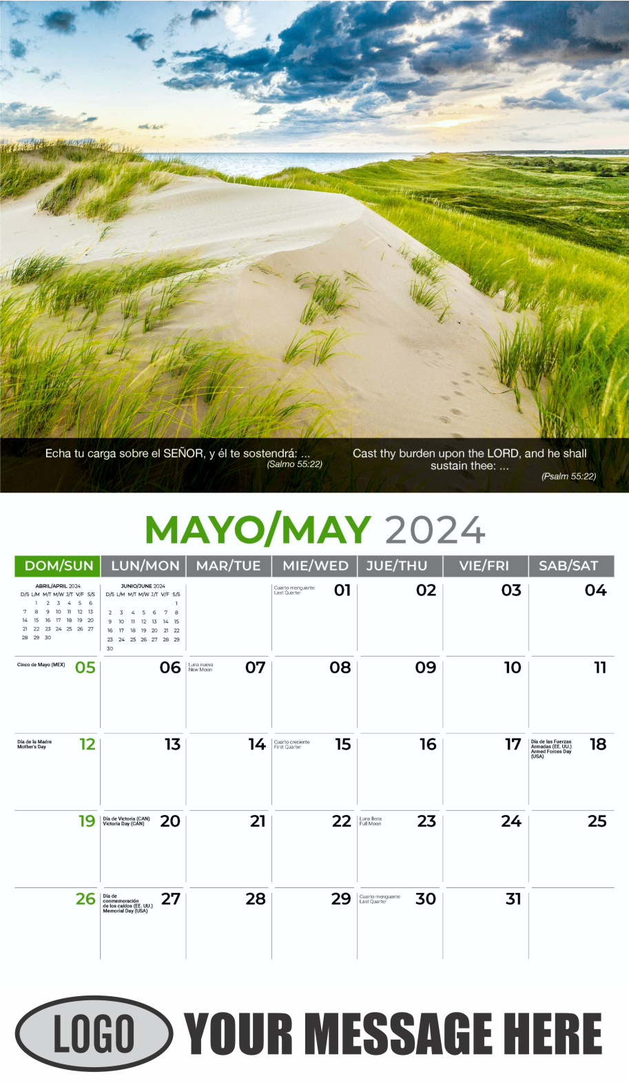 Faith Passages 2024 Bilingual Christian Faith Business Promotional Calendar - May