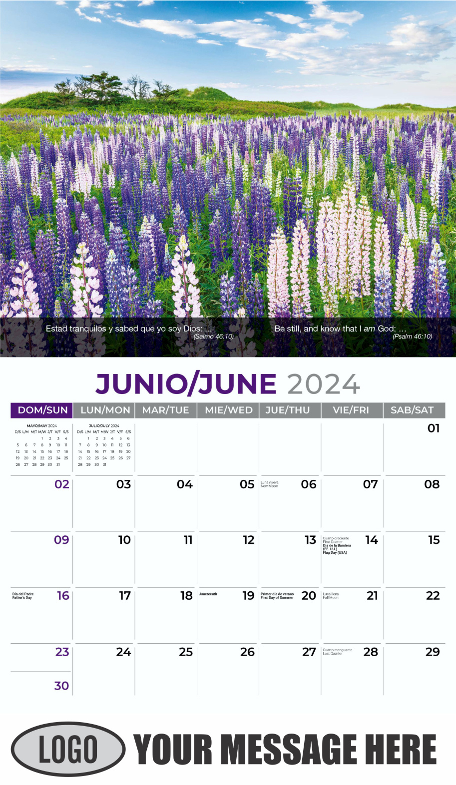Faith Passages 2024 Bilingual Christian Faith Business Promotional Calendar - June