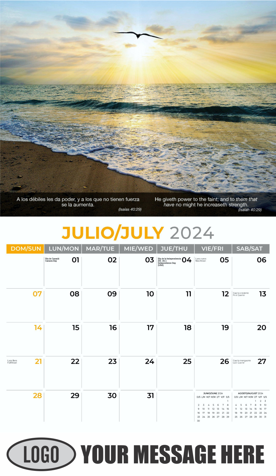Faith Passages 2024 Bilingual Christian Faith Business Promotional Calendar - July